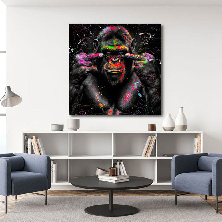 Tier Wandbild Gorilla Abstrakt zeigt Mittelfinger