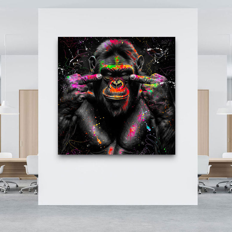 Tier Wandbild Gorilla Abstrakt zeigt Mittelfinger