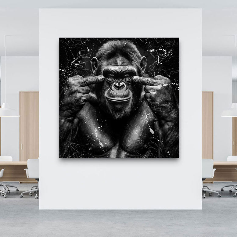 Tier Wandbild Gorilla Abstrakt zeigt Mittelfinger Black Style