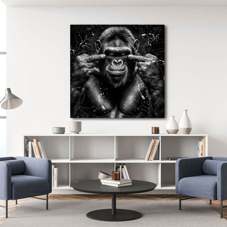 Tier Wandbild Gorilla Abstrakt zeigt Mittelfinger Black Style