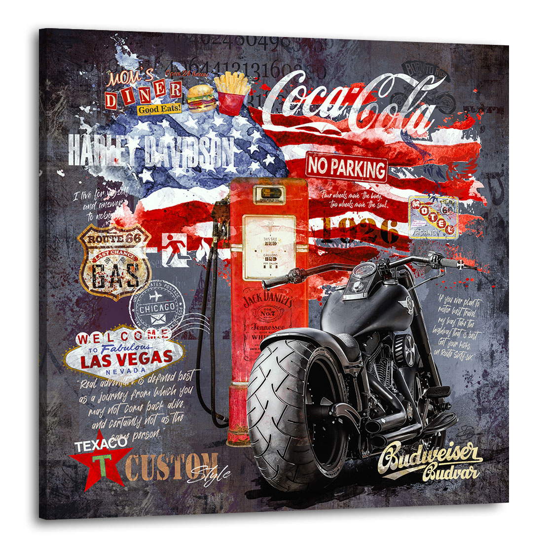 Wandbild Leinwandbild Harley Davidson Route 66