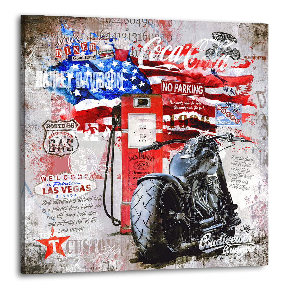 Wandbild Leinwandbild Harley Davidson Route 66 Grey Style