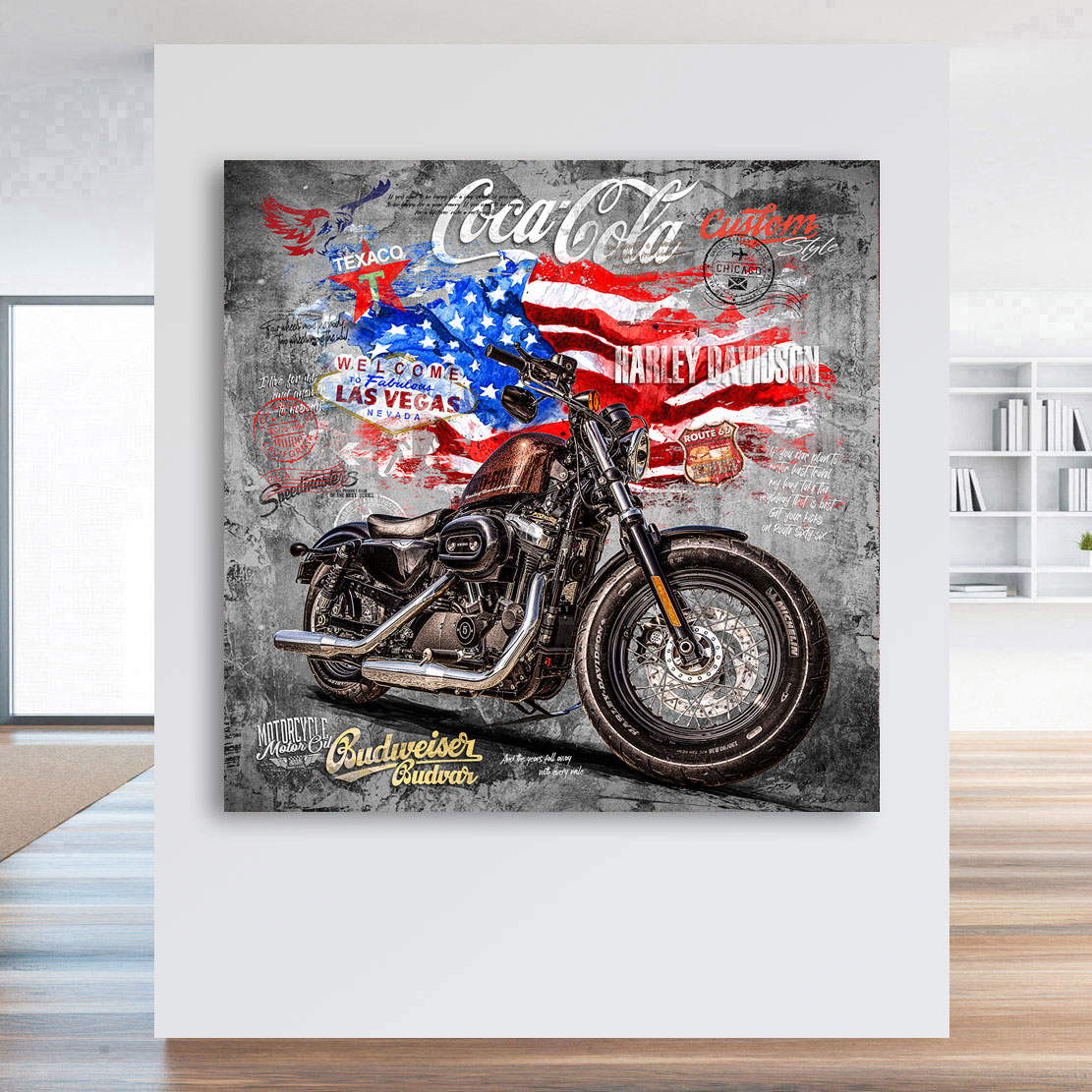 Wandbild Leinwandbild Harley Davidson Old School Black and White Style
