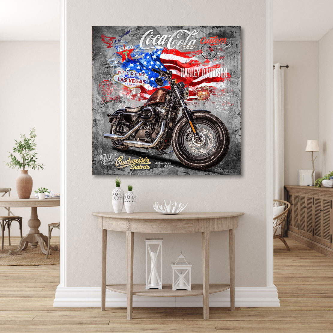 Wandbild Leinwandbild Harley Davidson Old School Black and White Style