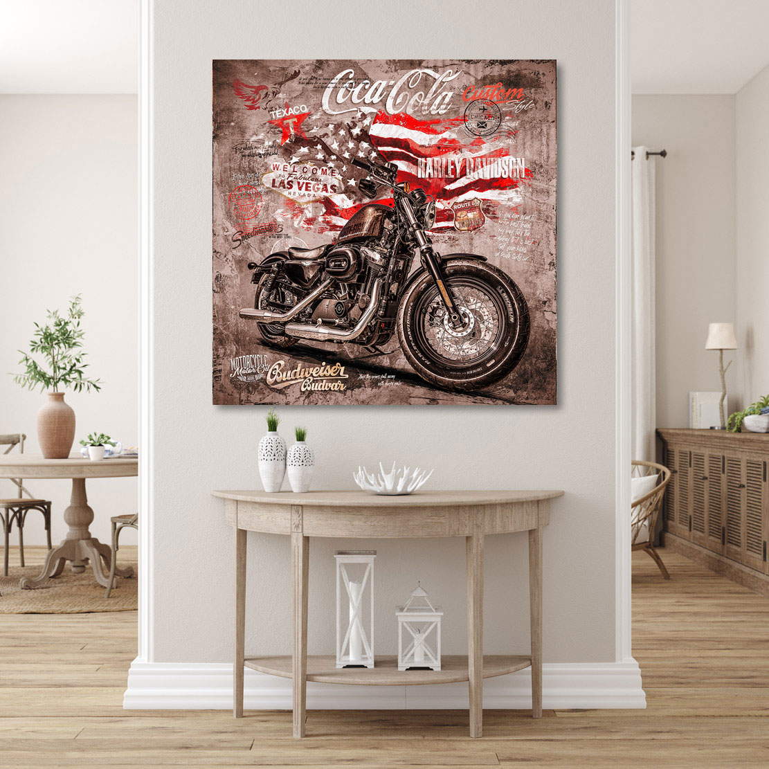 Wandbild Leinwandbild Harley Davidson Old School Vintage Style
