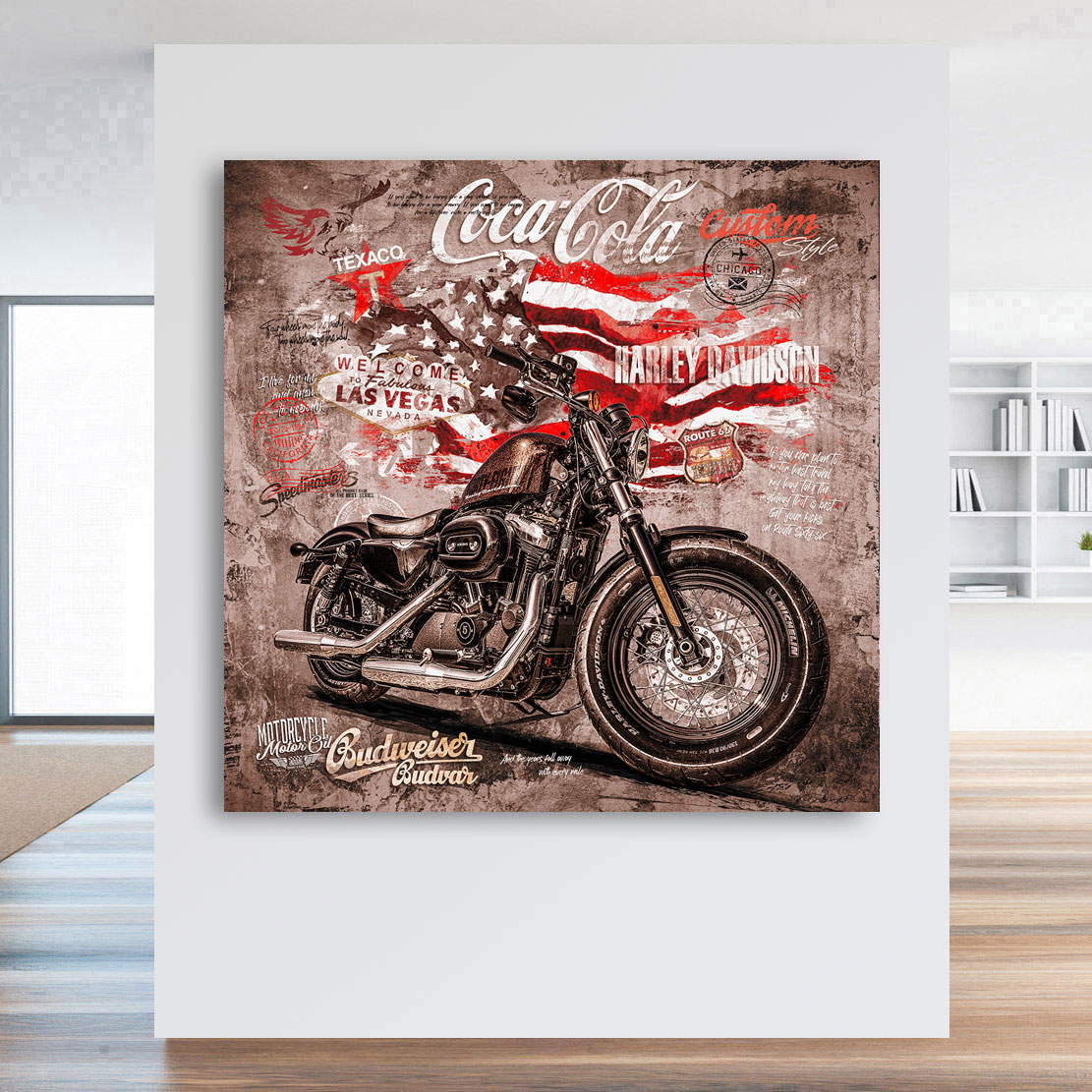 Wandbild Leinwandbild Harley Davidson Old School Vintage Style
