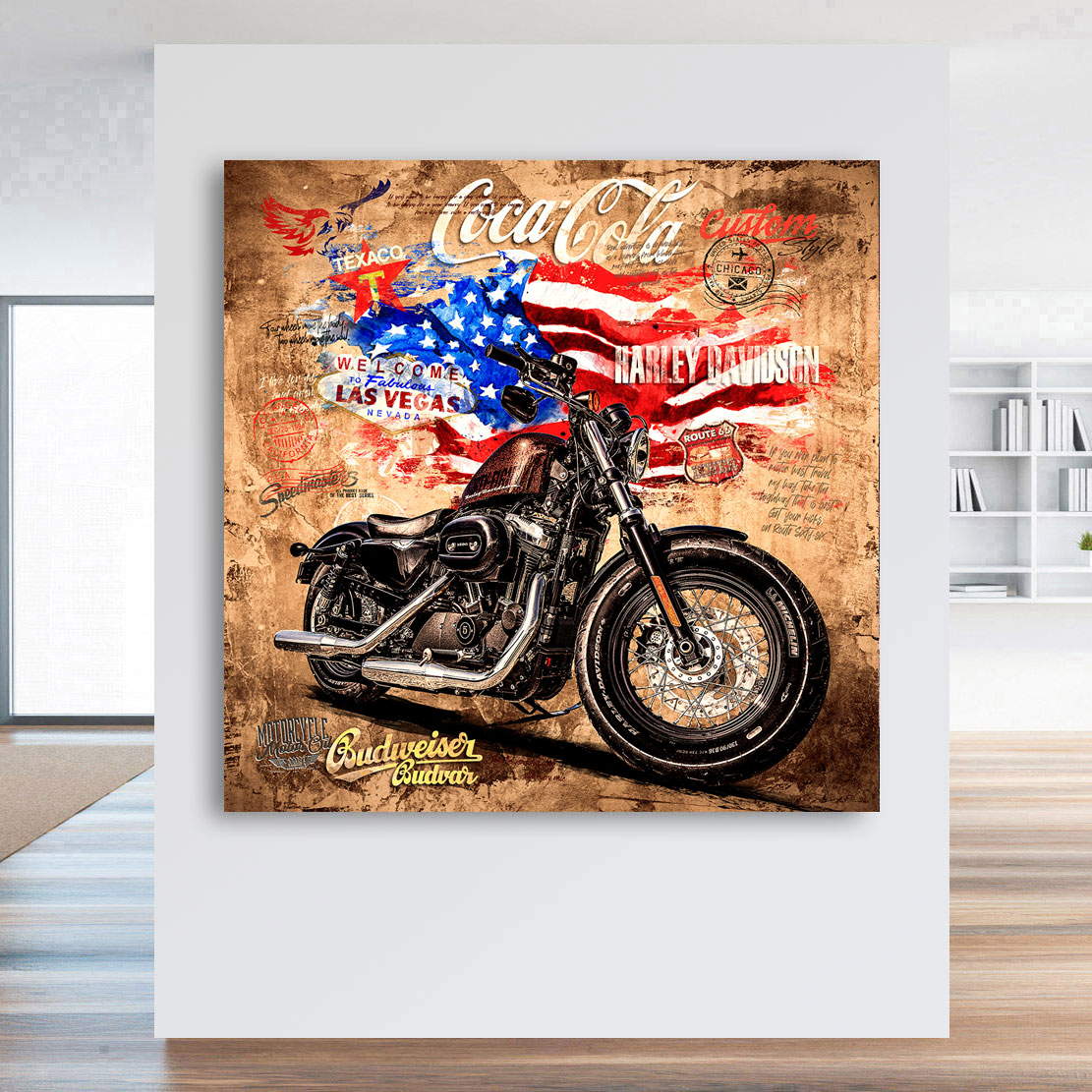 Wandbild Leinwandbild Harley Davidson Old School