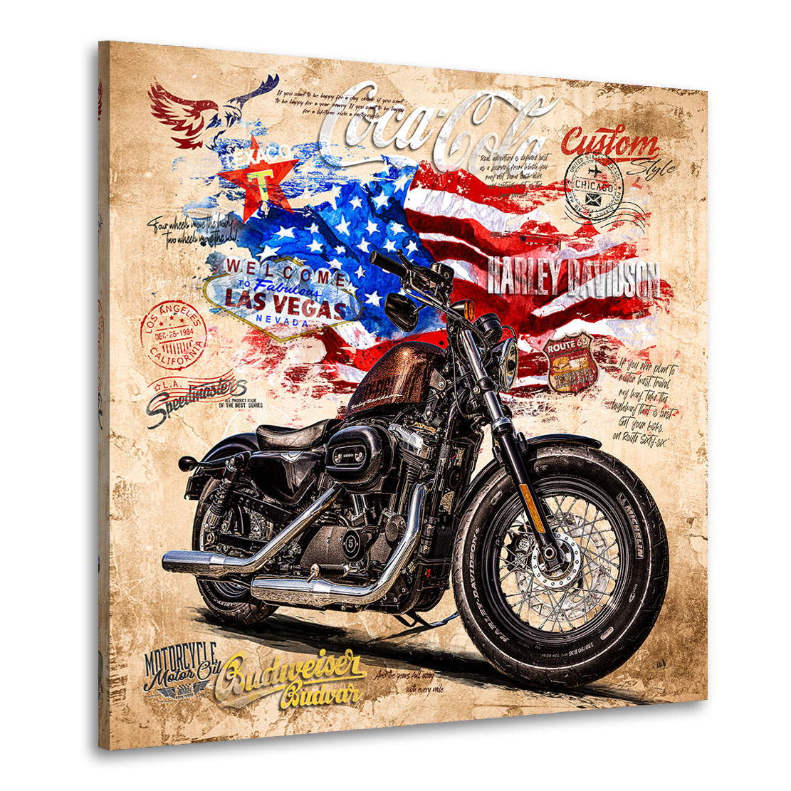 Wandbild Leinwandbild Harley Davidson Old School Retro Style