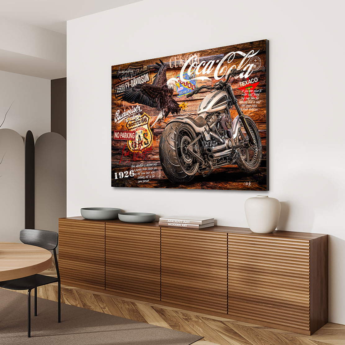 Motorrad Leinwandbild Harley Eagle Pop Art Style