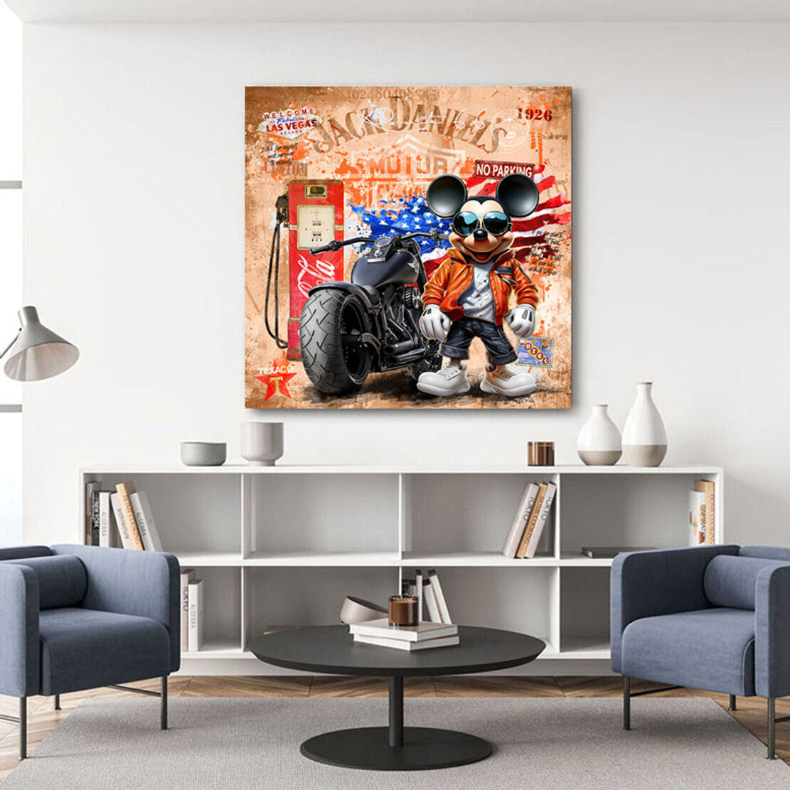 Pop Art Wandbild Micky Harley Route 66 Retro Style