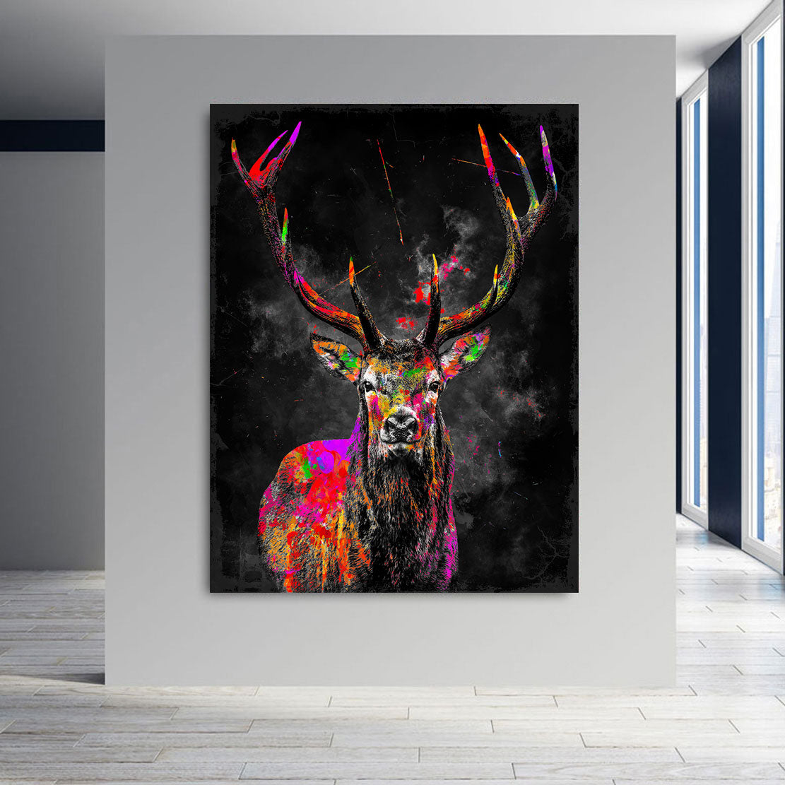 Wandbild Leinwandbild Hirsch Pop Art Color