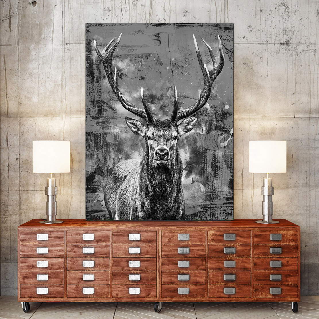 Wandbild Leinwandbild Hirsch Abstrakt Grey