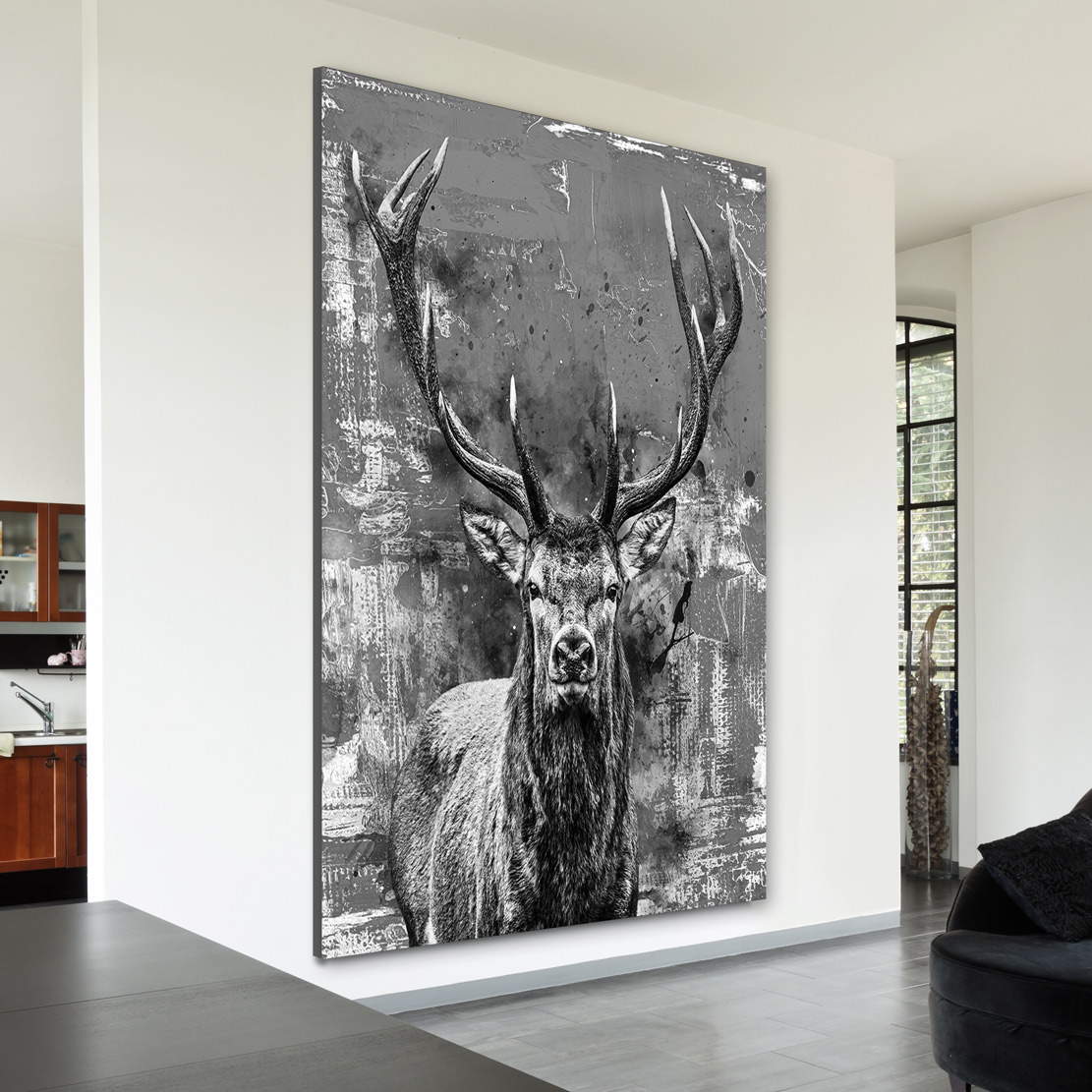 Wandbild Leinwandbild Hirsch abstrakt grey and white