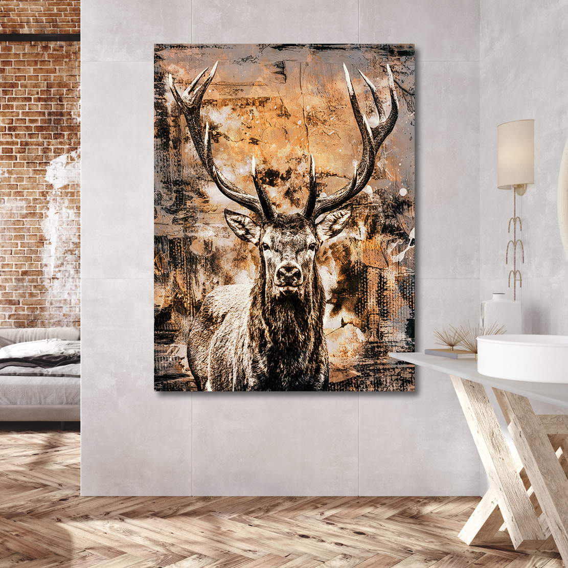 Wandbild Leinwandbild Hirsch Vintage Abstrakt