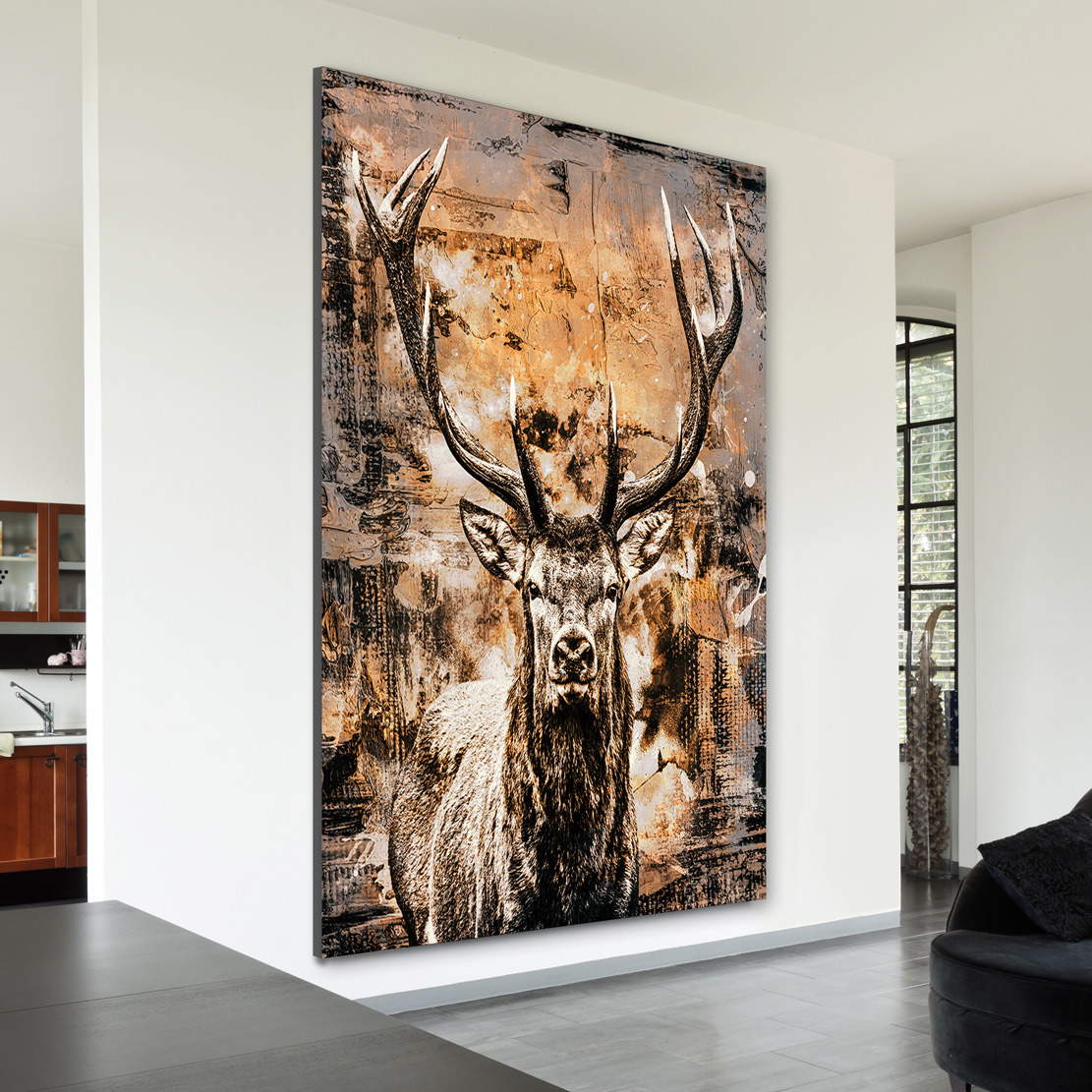 Wandbild Leinwandbild Hirsch Vintage Abstrakt