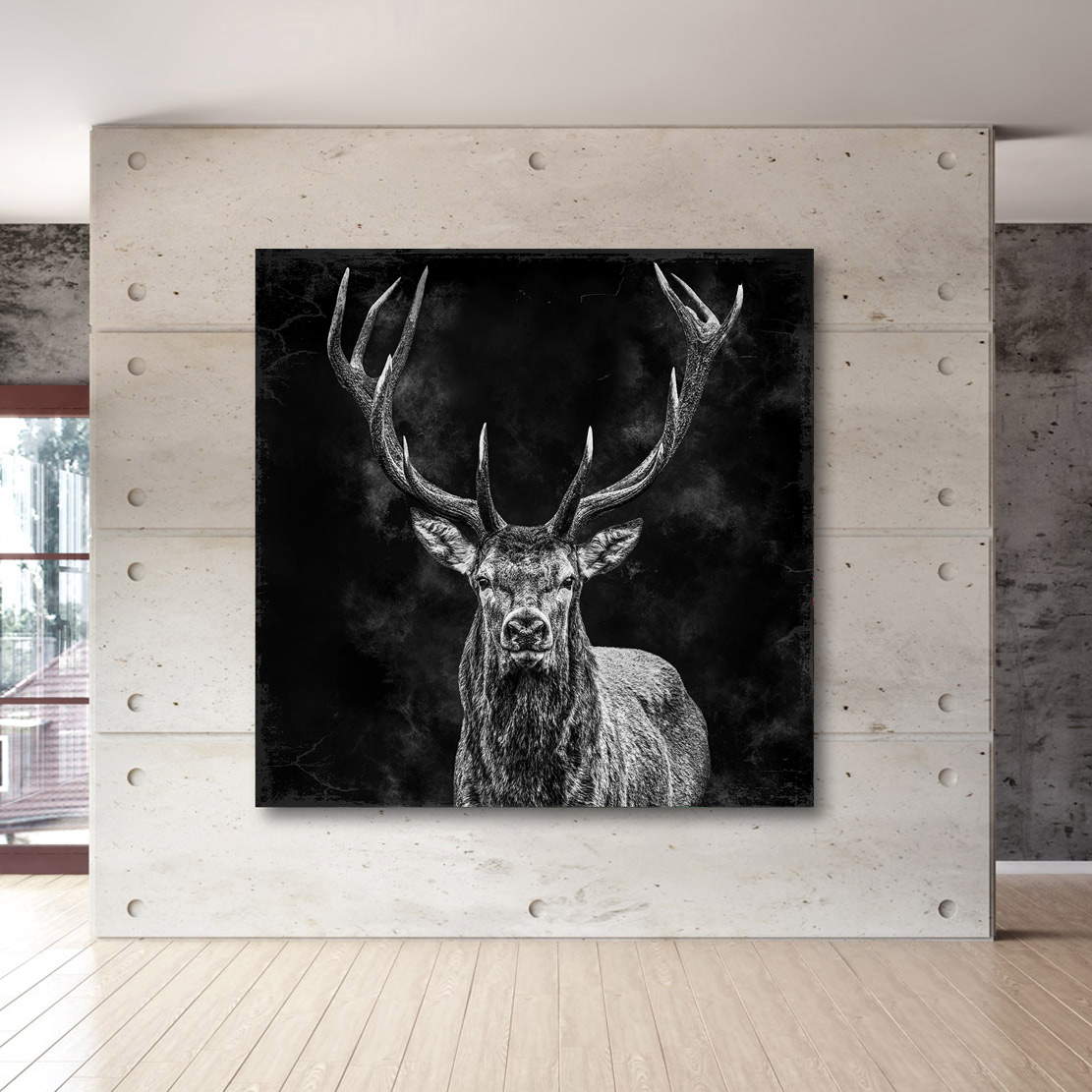 Wandbild Leinwandbild Hirsch Black Smoke