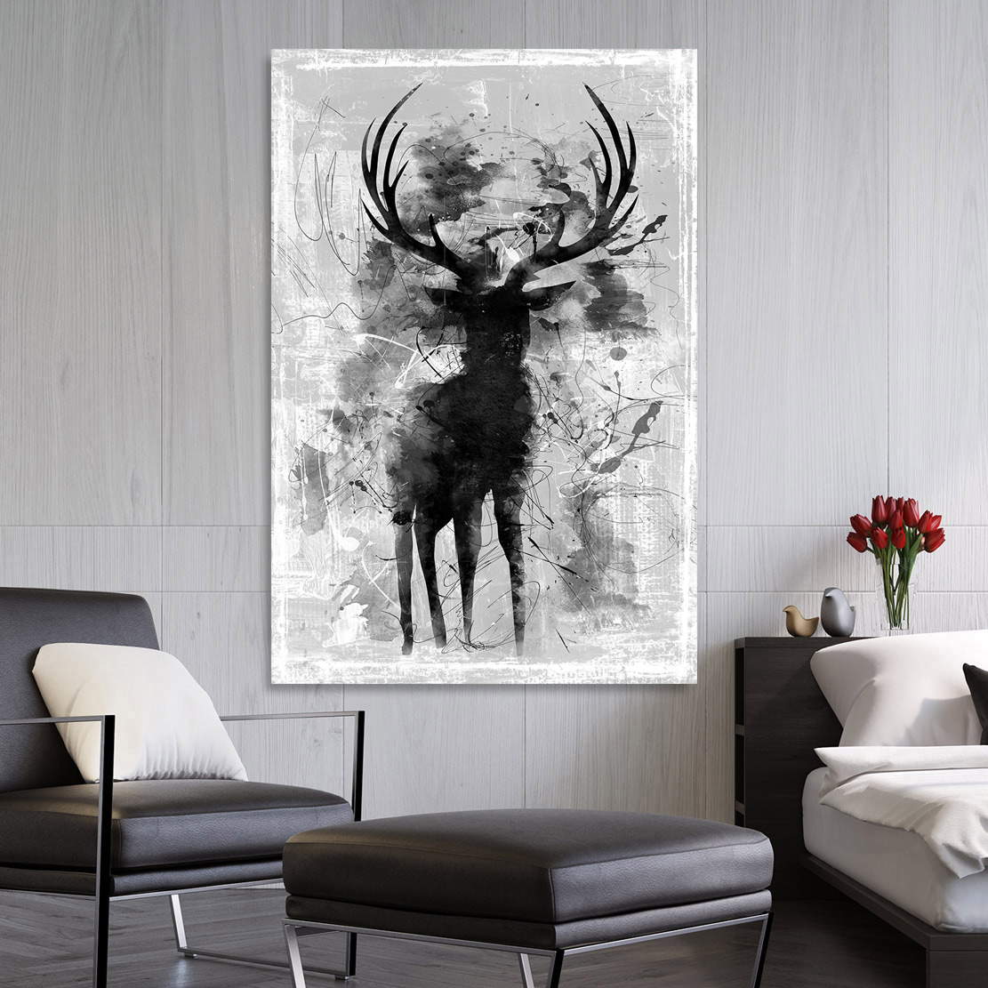Wandbild Leinwandbild Hirsch Abstrakt White