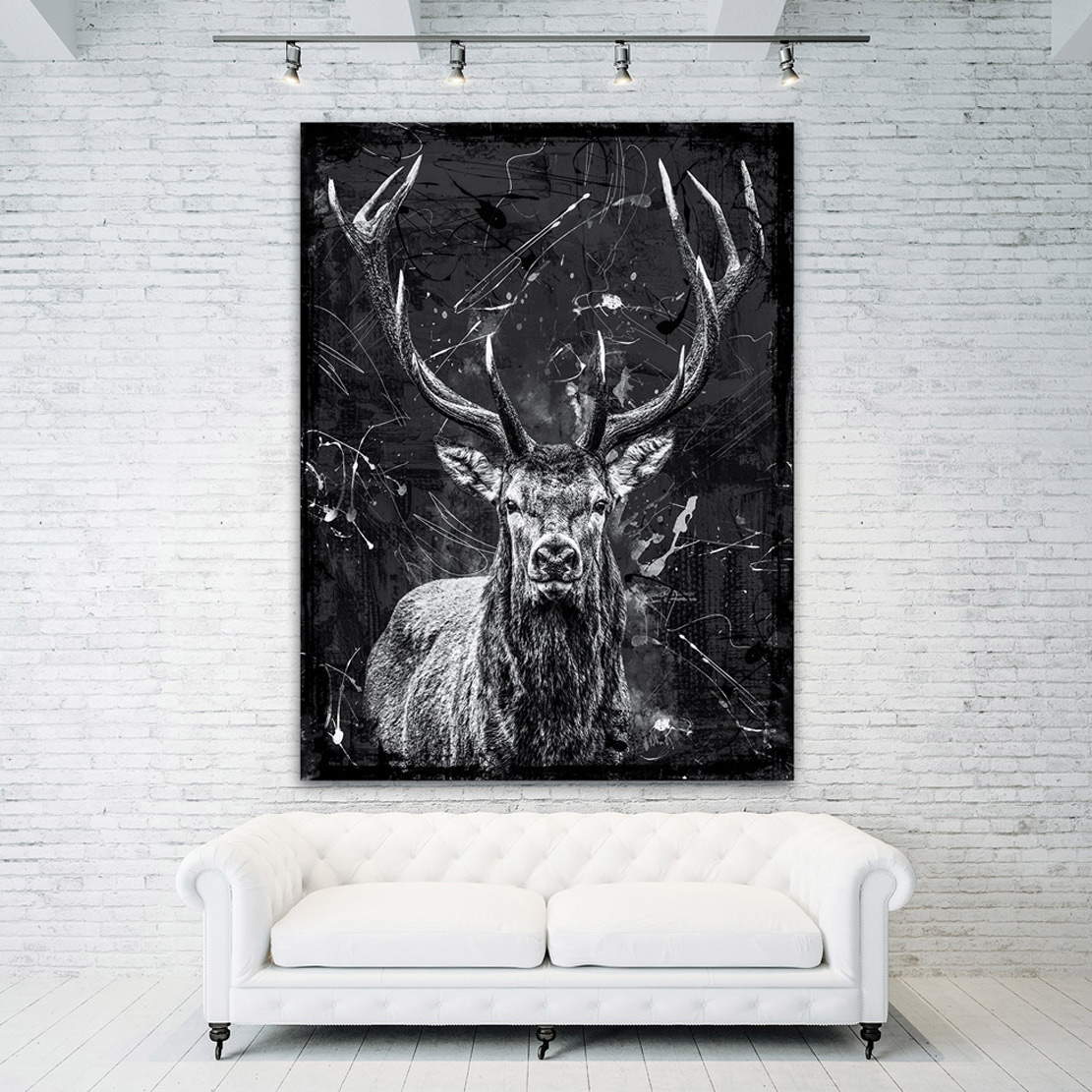 Wandbild Hirsch Abstrakt Black Style