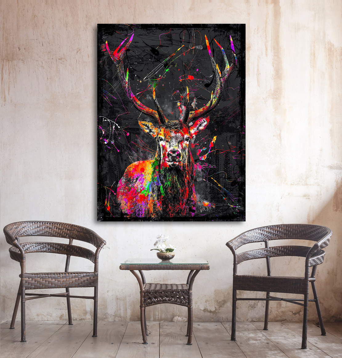 Wandbild Leinwandbild Hirsch Abstrakt Color