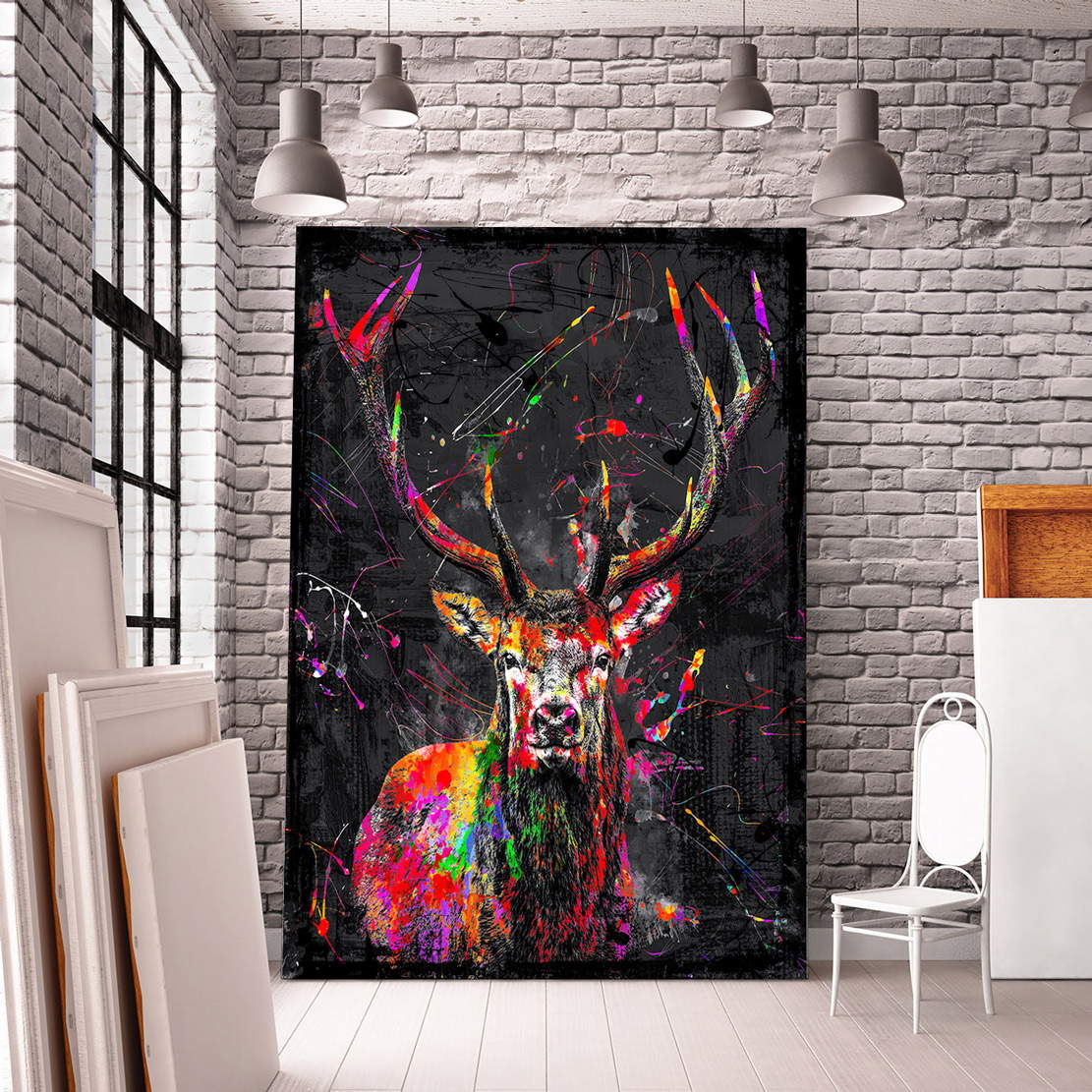 Wandbild Leinwandbild Hirsch Abstrakt Color