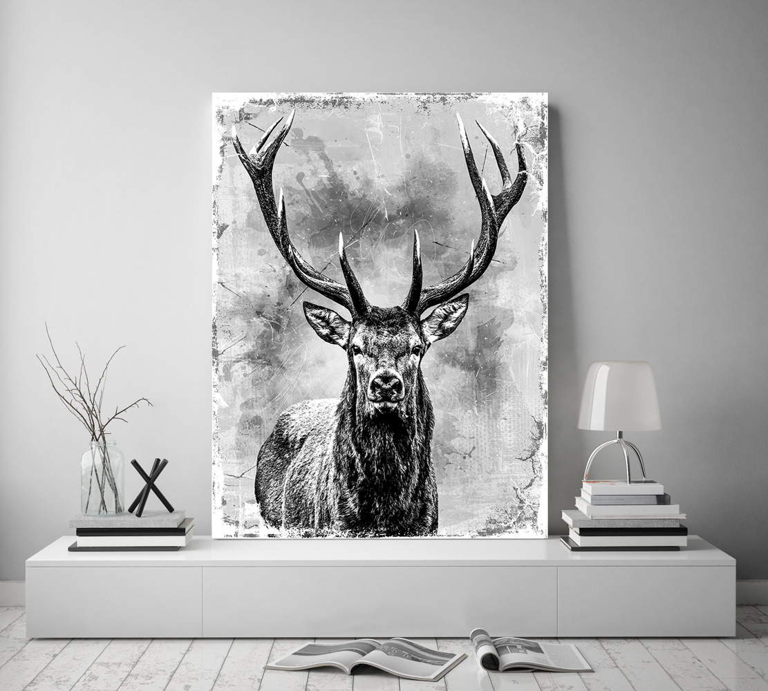 Wandbild Leinwandbild Hirsch White Style