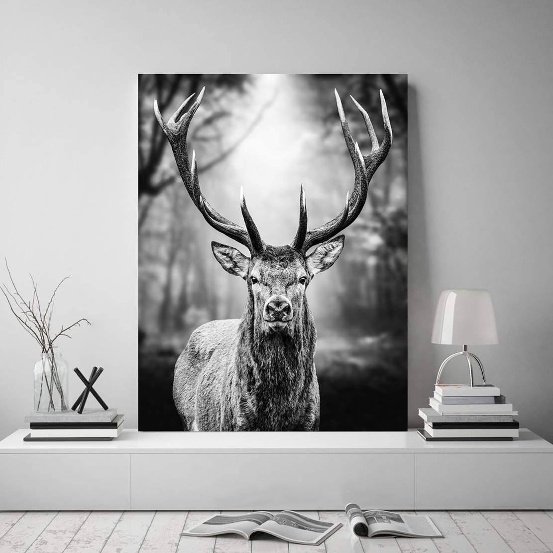Wandbild Leinwandbild Hirsch Forest Black and White