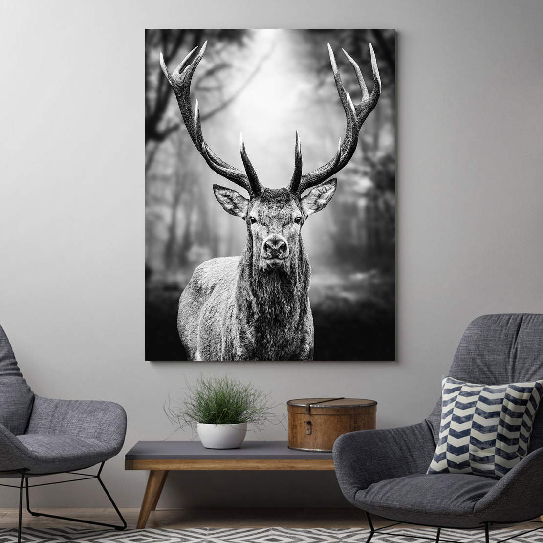 Wandbild Leinwandbild Hirsch Forest Black and White