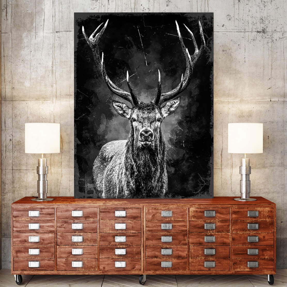 Wandbild Leinwandbild Hirsch Black Style