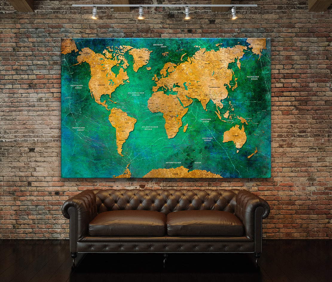 Wandbild Leinwandbild Weltkarte Ocean Green