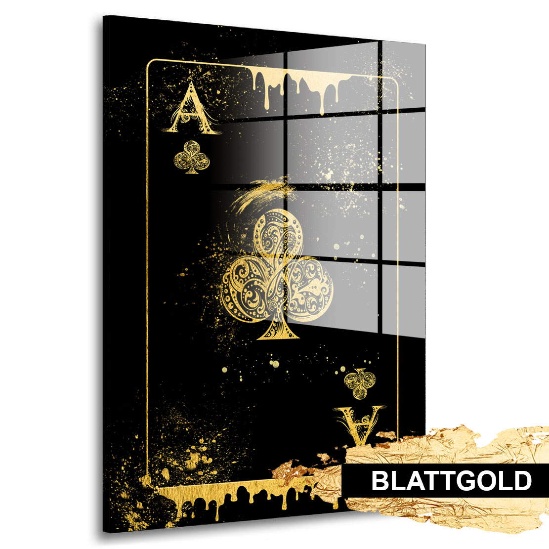 Blattgold Wandbild Kreuz Ass Card