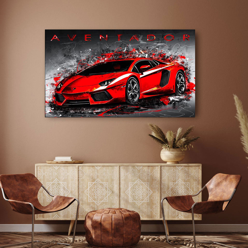 Leinwandbild Lamborghini Aventador Abstrakt Red