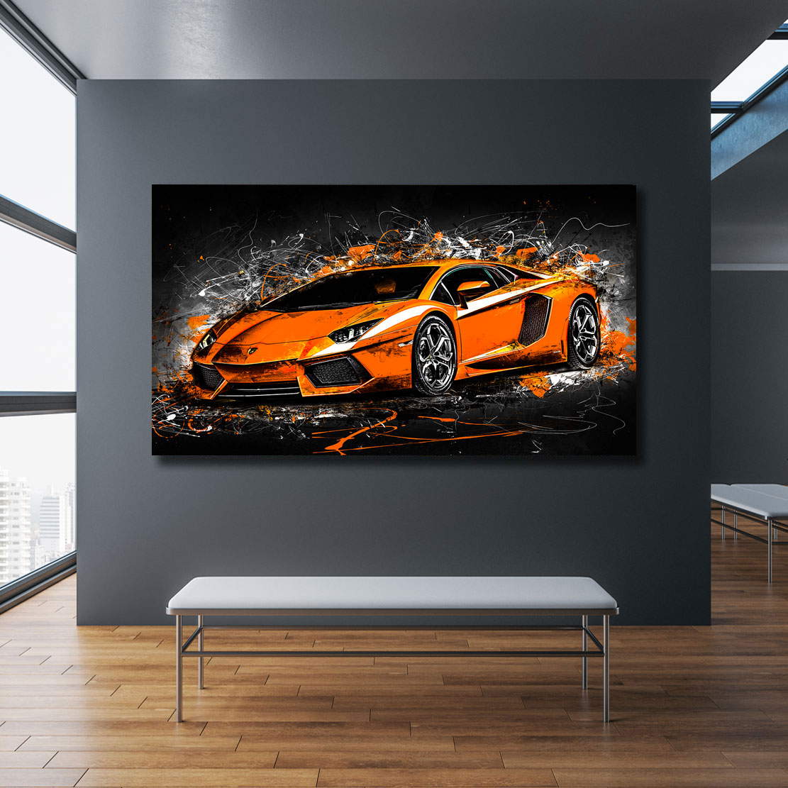 Auto Leinwandbild Lamborghini Abstrakt Orange