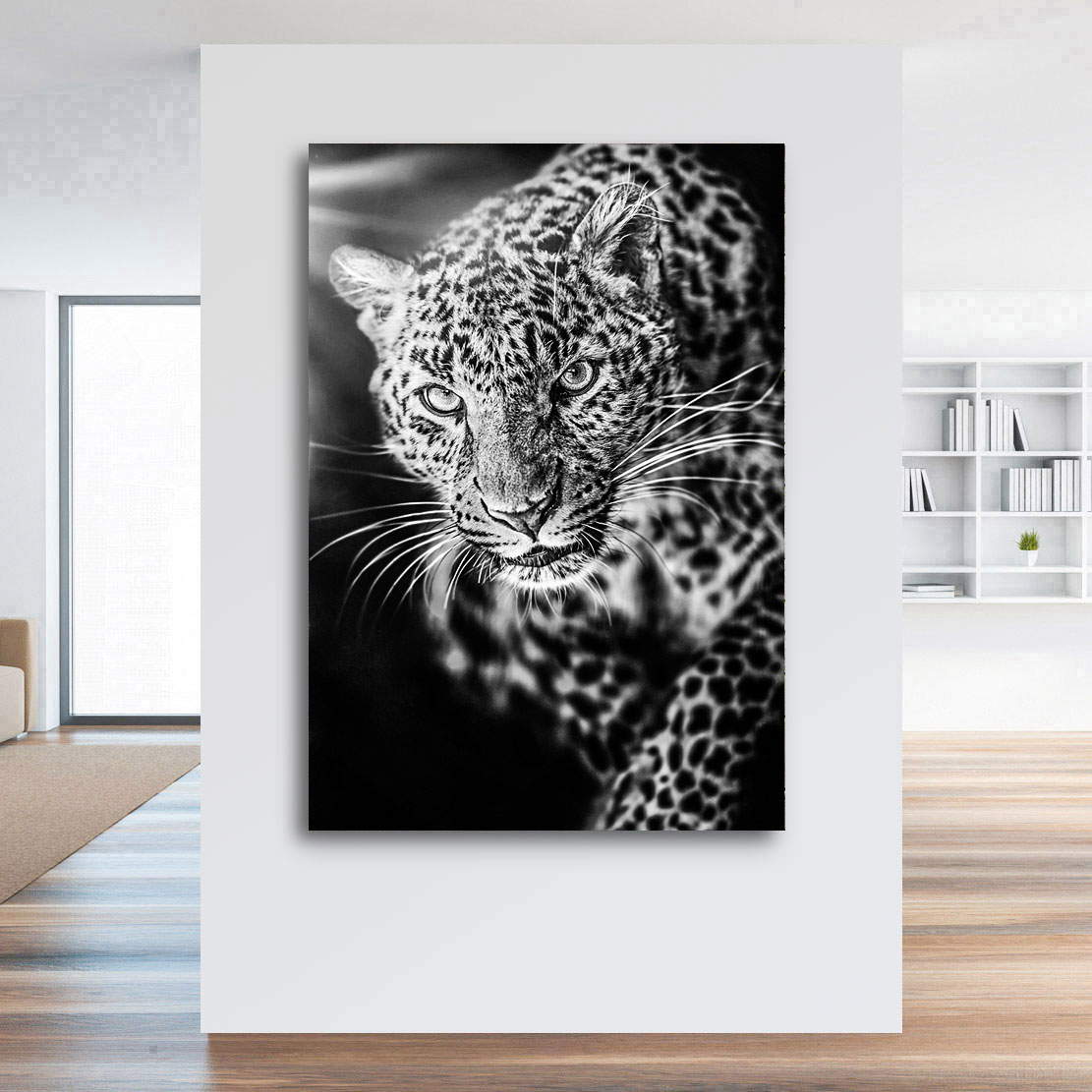 Wandbild Leinwandbild Leopard Sunset Black and White