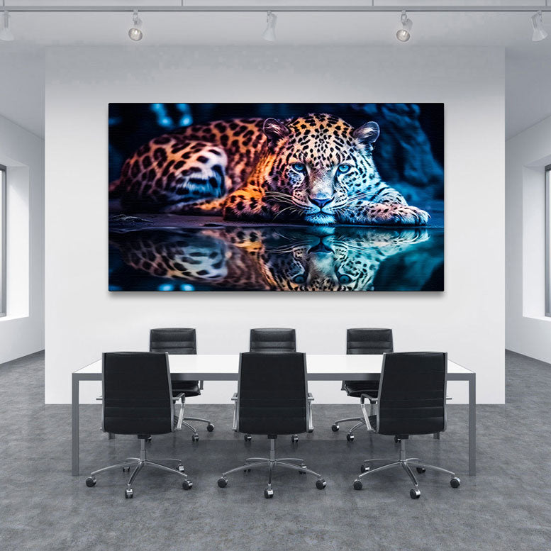Tier Wandbild Leopard am Wasser