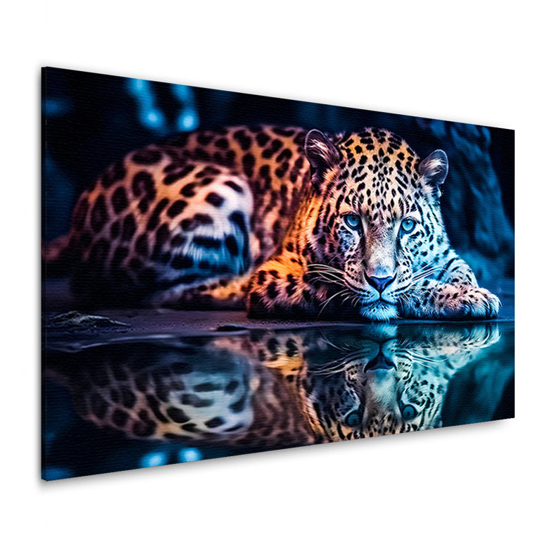 Tier Wandbild Leopard am Wasser