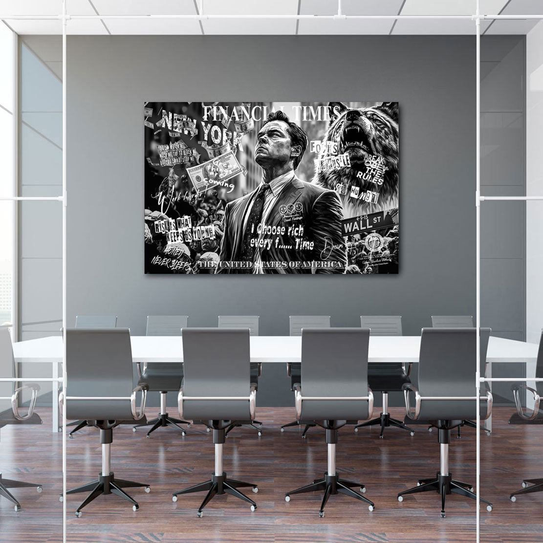 Motivations Leinwandbild Wallstreet Wolf Black Style