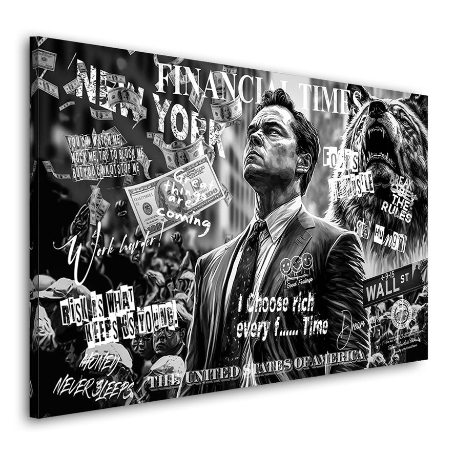 Motivations Leinwandbild Wallstreet Wolf Black Style
