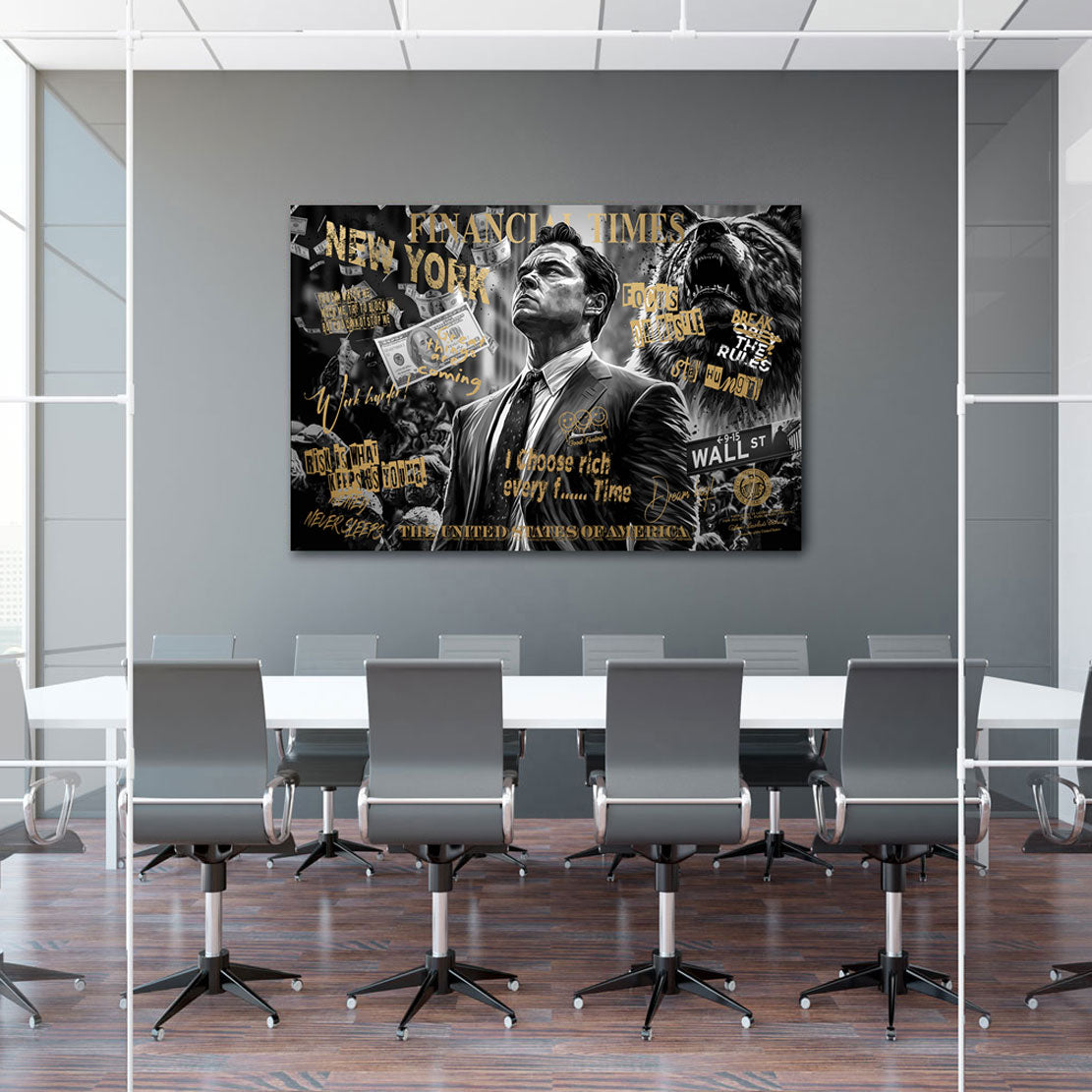Motivations Leinwandbild Wallstreet Wolf Gold Style