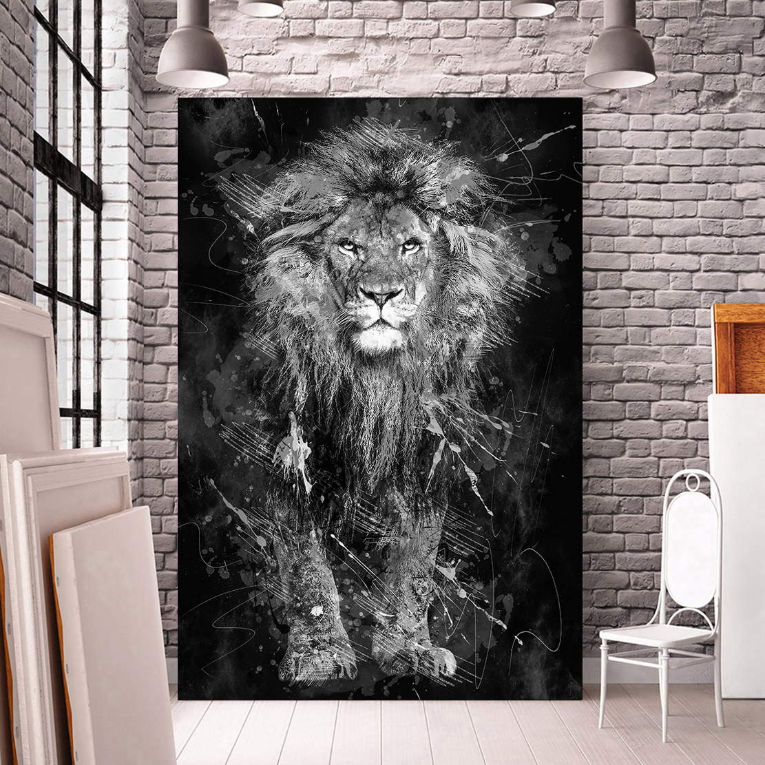 Wandbild Leinwandbild LÃ¶we Black and White Splatter