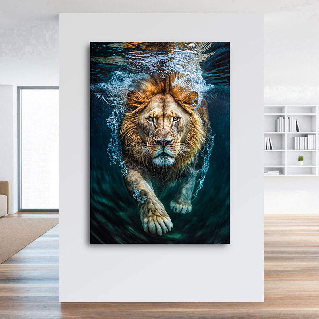 Leinwandbild Tauchender Löwe