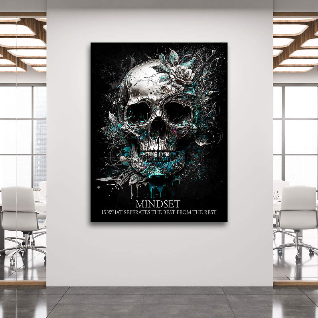 Motivations Lifestyle Leinwandbild Mindset Totenkopf Silver