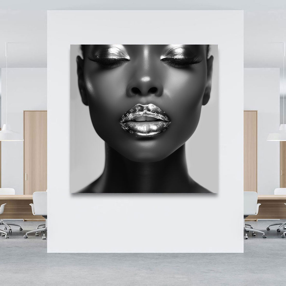 Lifestyle Wandbild Vuitton Lips Black and White