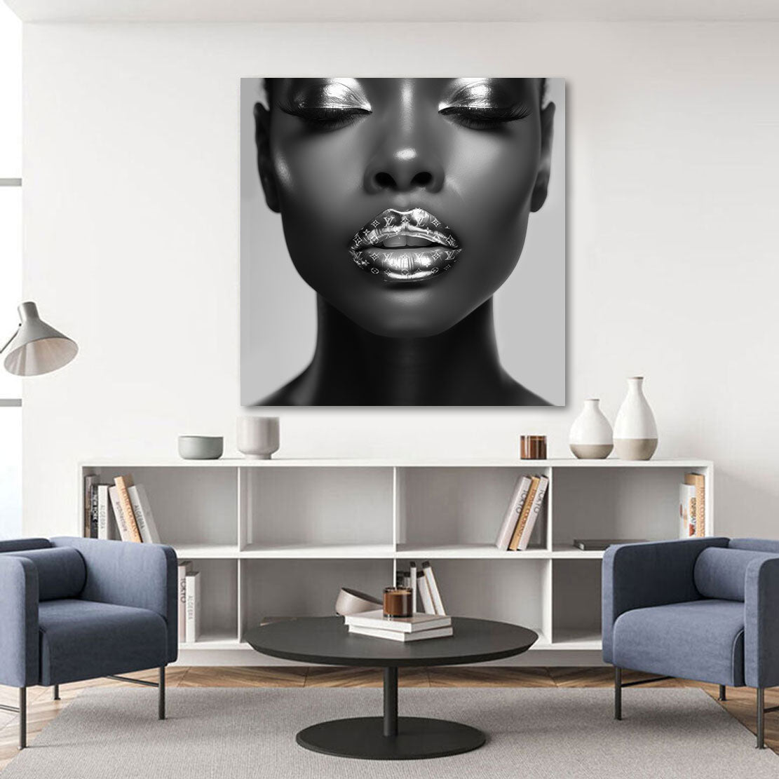 Lifestyle Wandbild Vuitton Lips Black and White