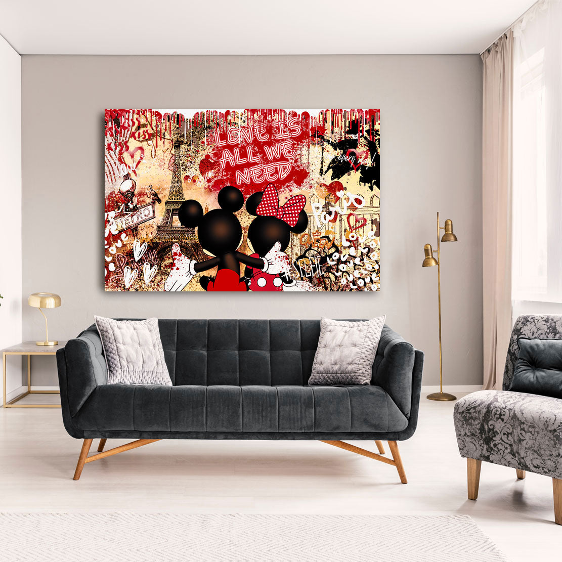 Wandbild Leinwandbild Mickey Love is all Retro Style