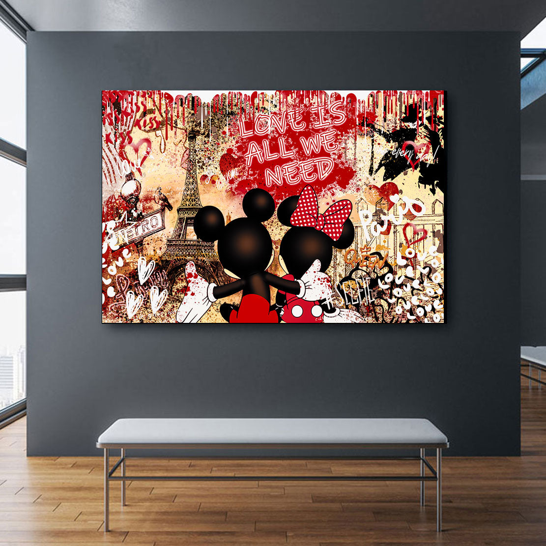 Wandbild Leinwandbild Mickey Love is all Retro Style