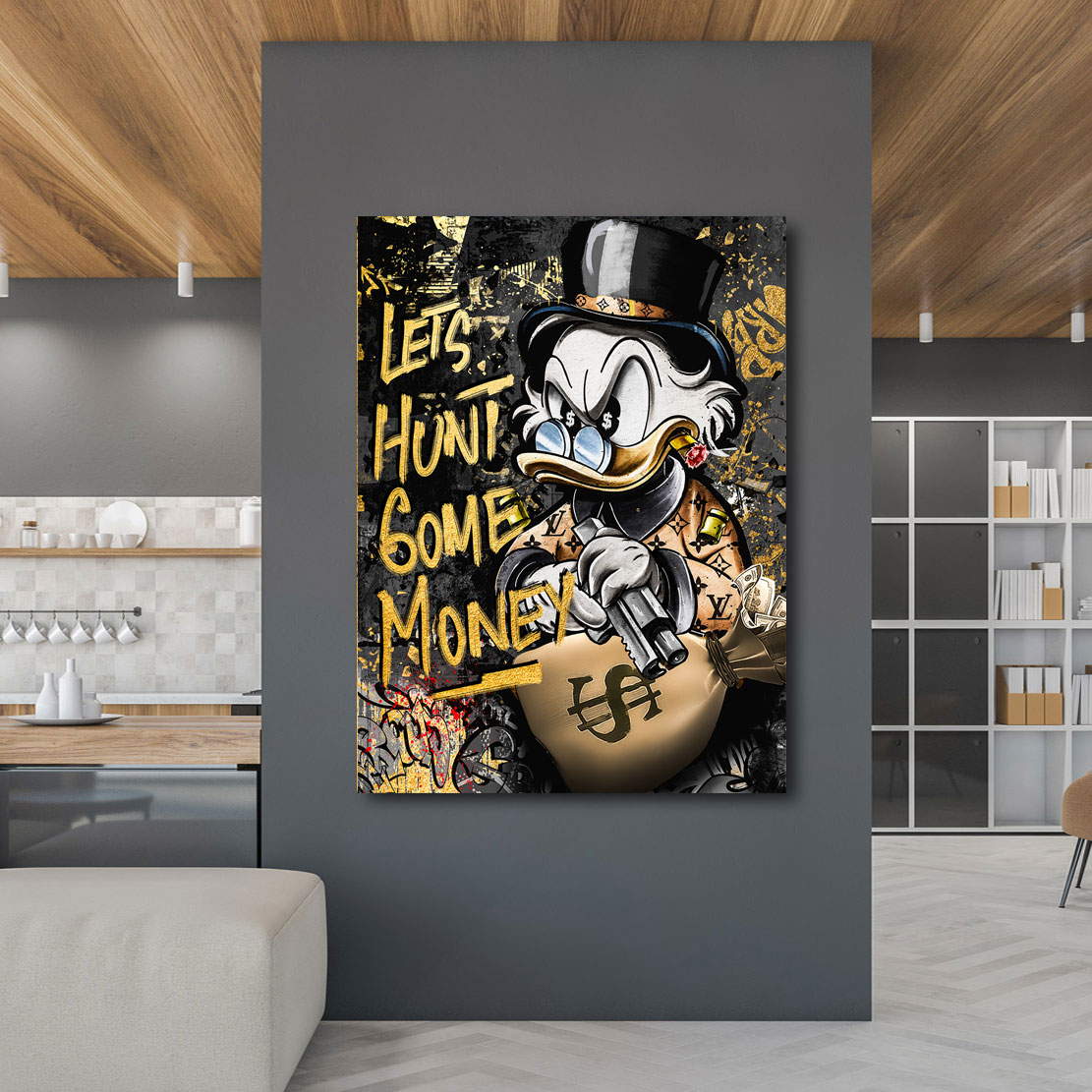 Blattgold Wandbild Money Duck Grafitti Style