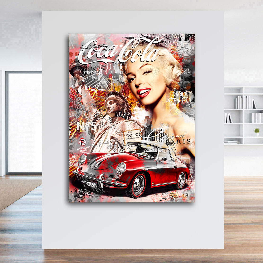 Leinwandbild Marilyn Monroe Porsche Pop Art