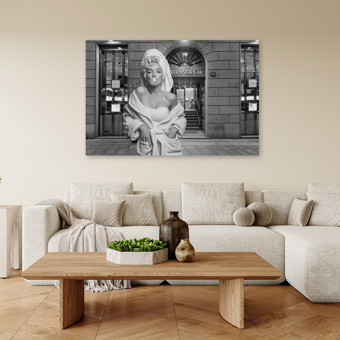 Marilyn Monroe Glam with Bubble Gum in SW Wandbild