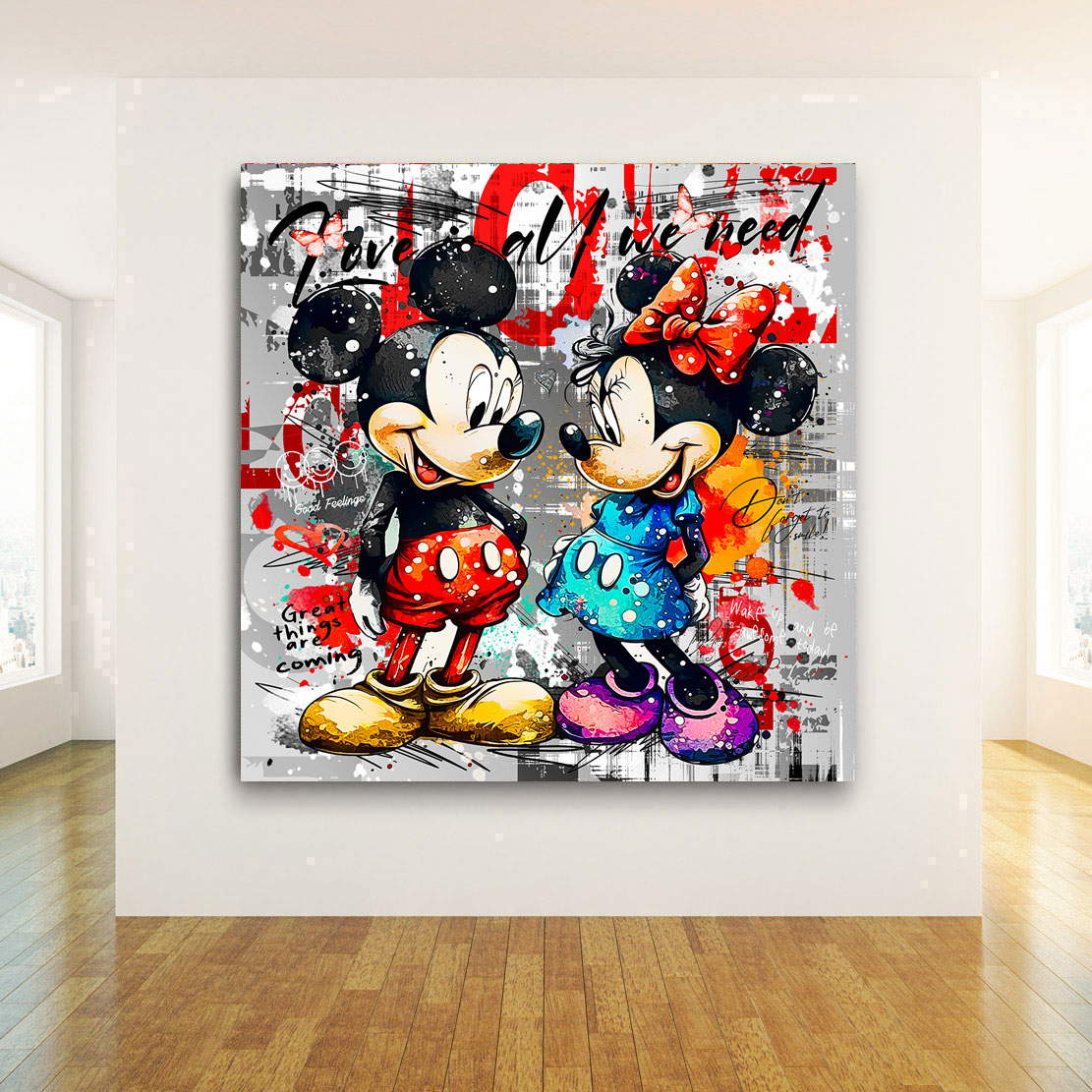 Pop Art Leinwandbild Minnie & Micky Love is all we need