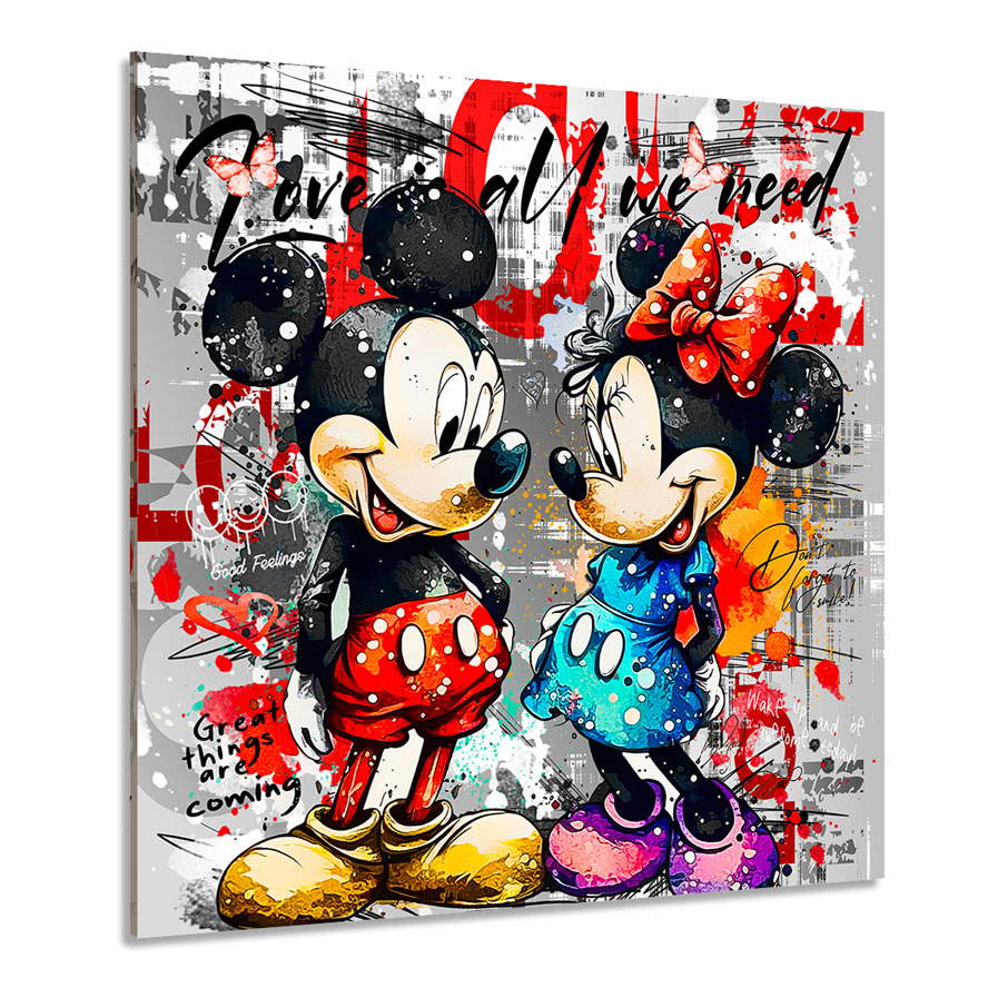 Pop Art Leinwandbild Minnie & Micky Love is all we need